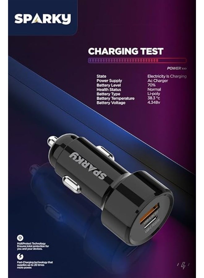 سباركي شاحن سيارة سباركي 38 واط بمنفذين USB-C PD و USB-A QC 3.0 – شحن سريع - Image 4
